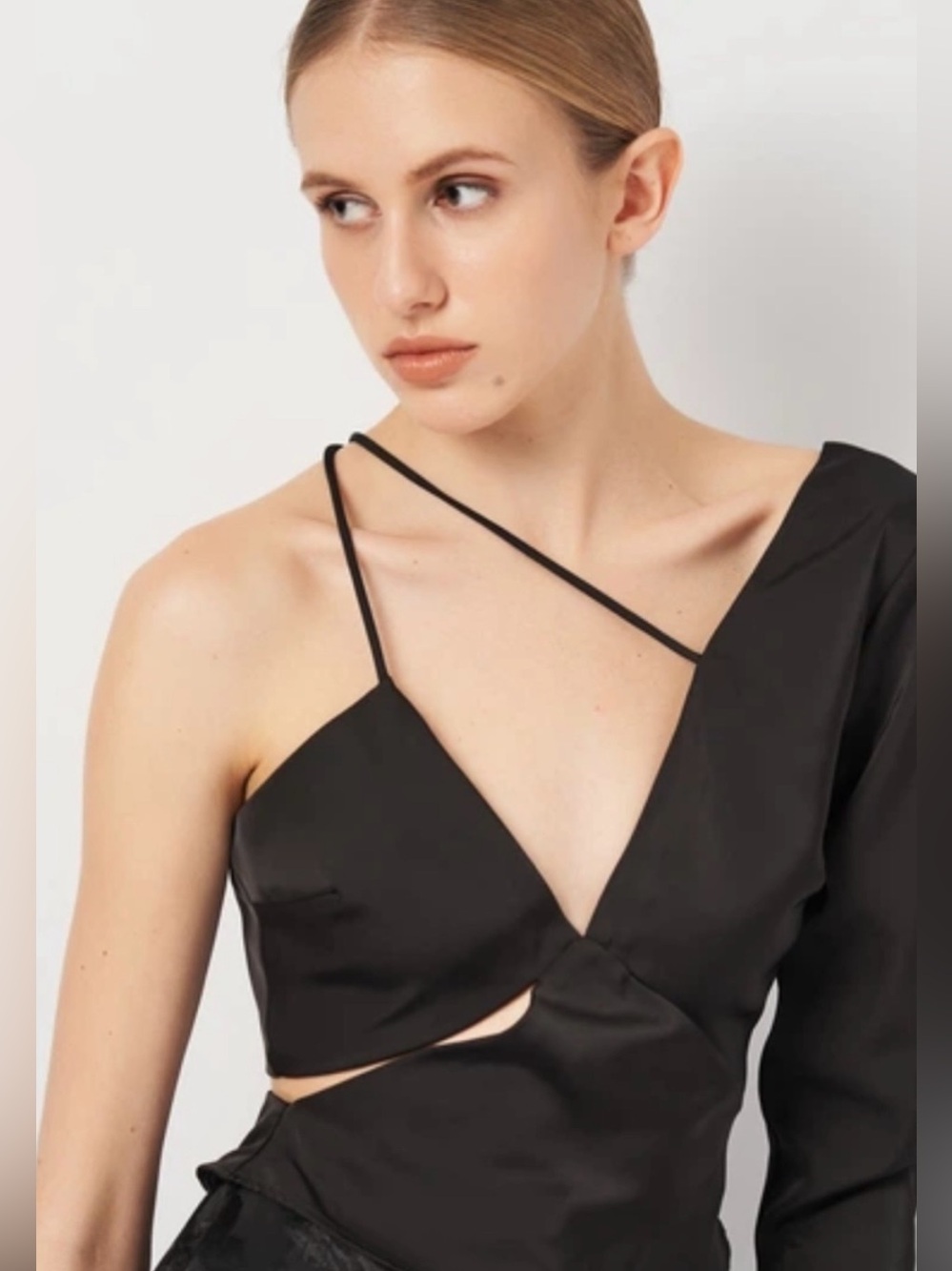 Zara Black Asymmetric One-Shoulder Satin Camisole